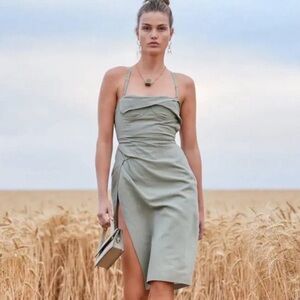 Jacquemus Laurier Draped Linen Blend Midi Corset Dress New w tag! US 10 GWP